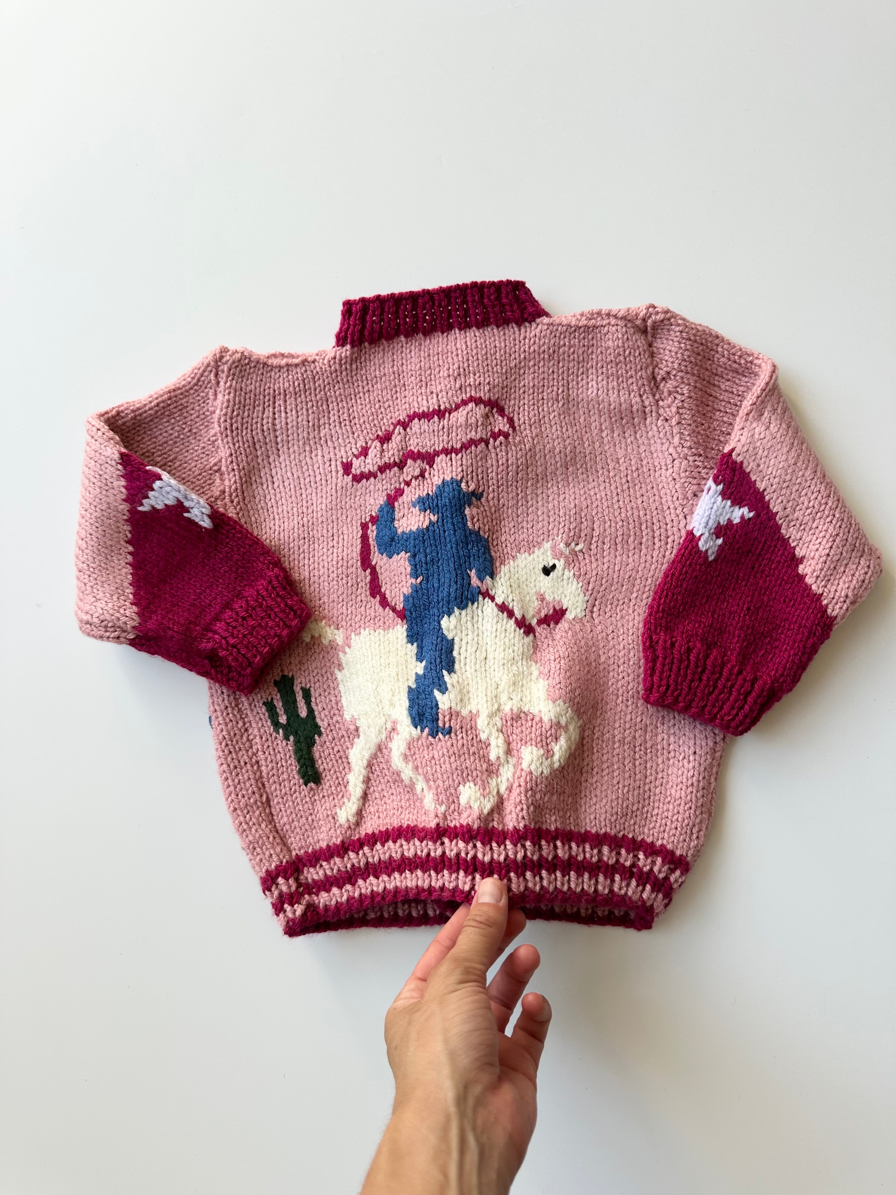 Hand-Knitted Cowboy/girl Cardigan 2-4 Years