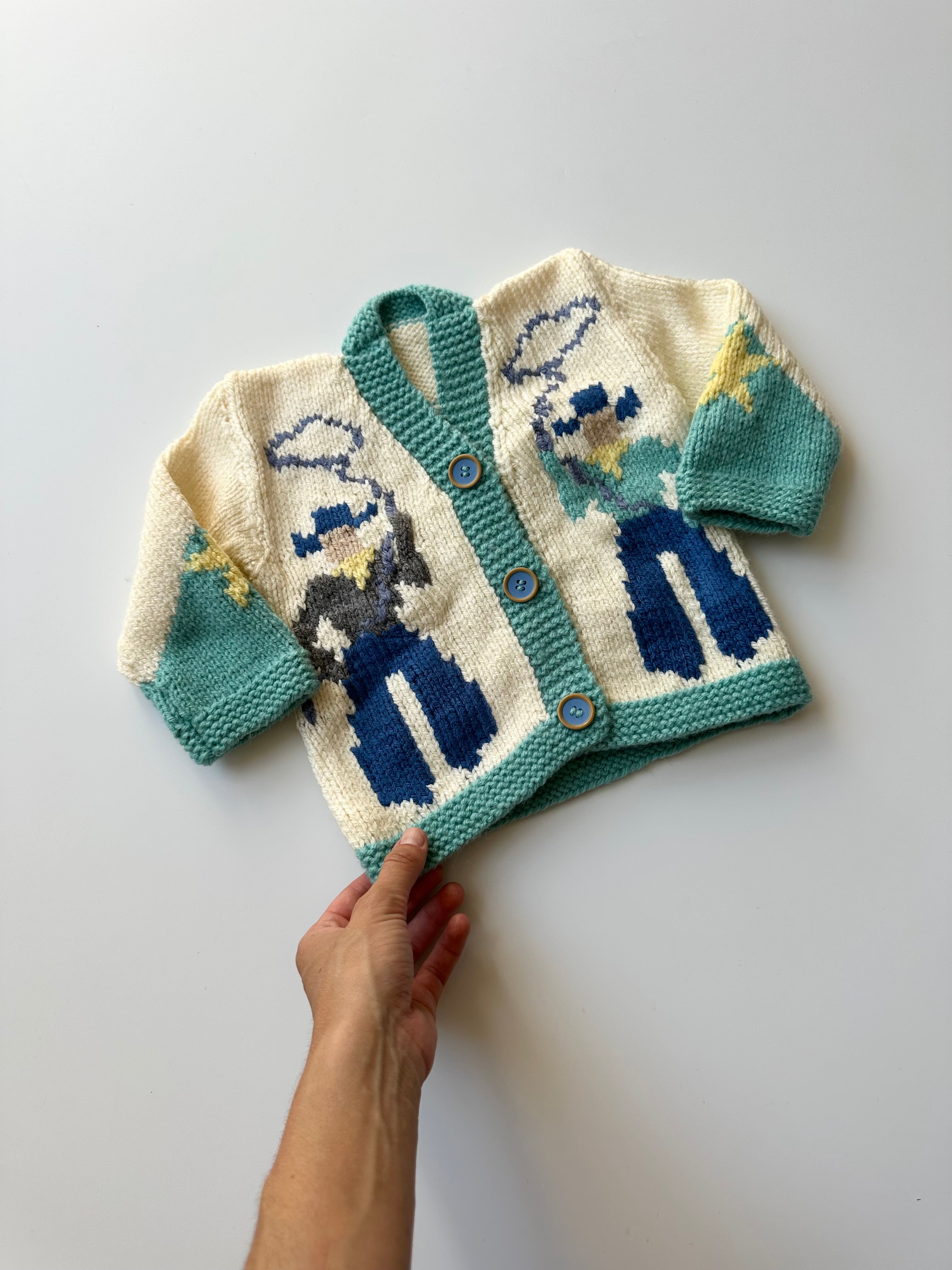 Hand-Knitted Cowboy Cardigan 6-12 Months