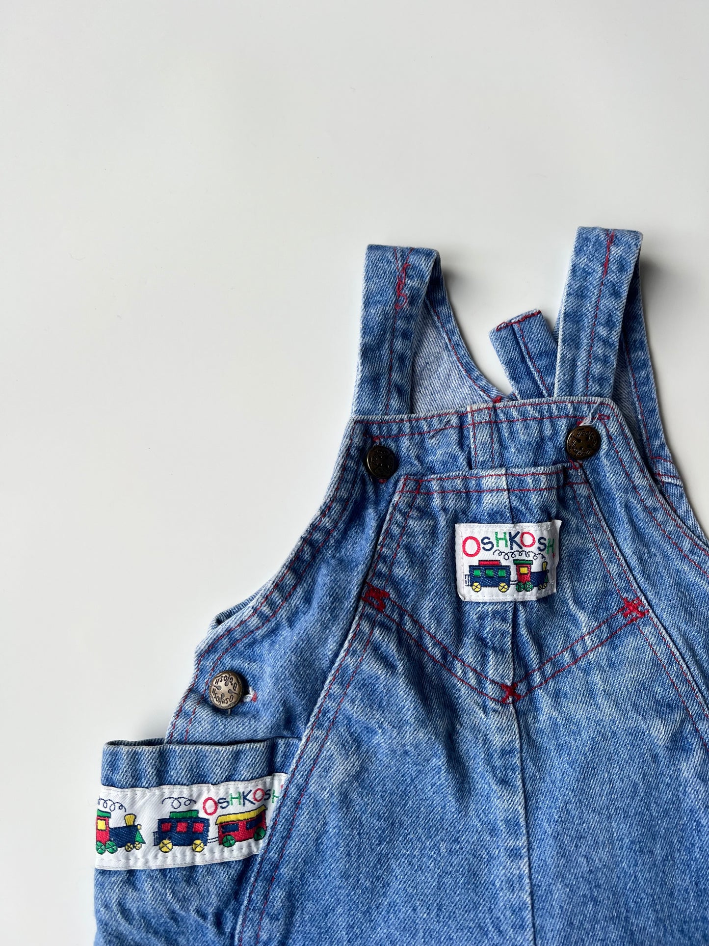 Vintage OshKosh Denim Dungarees with Train Print 12 Months