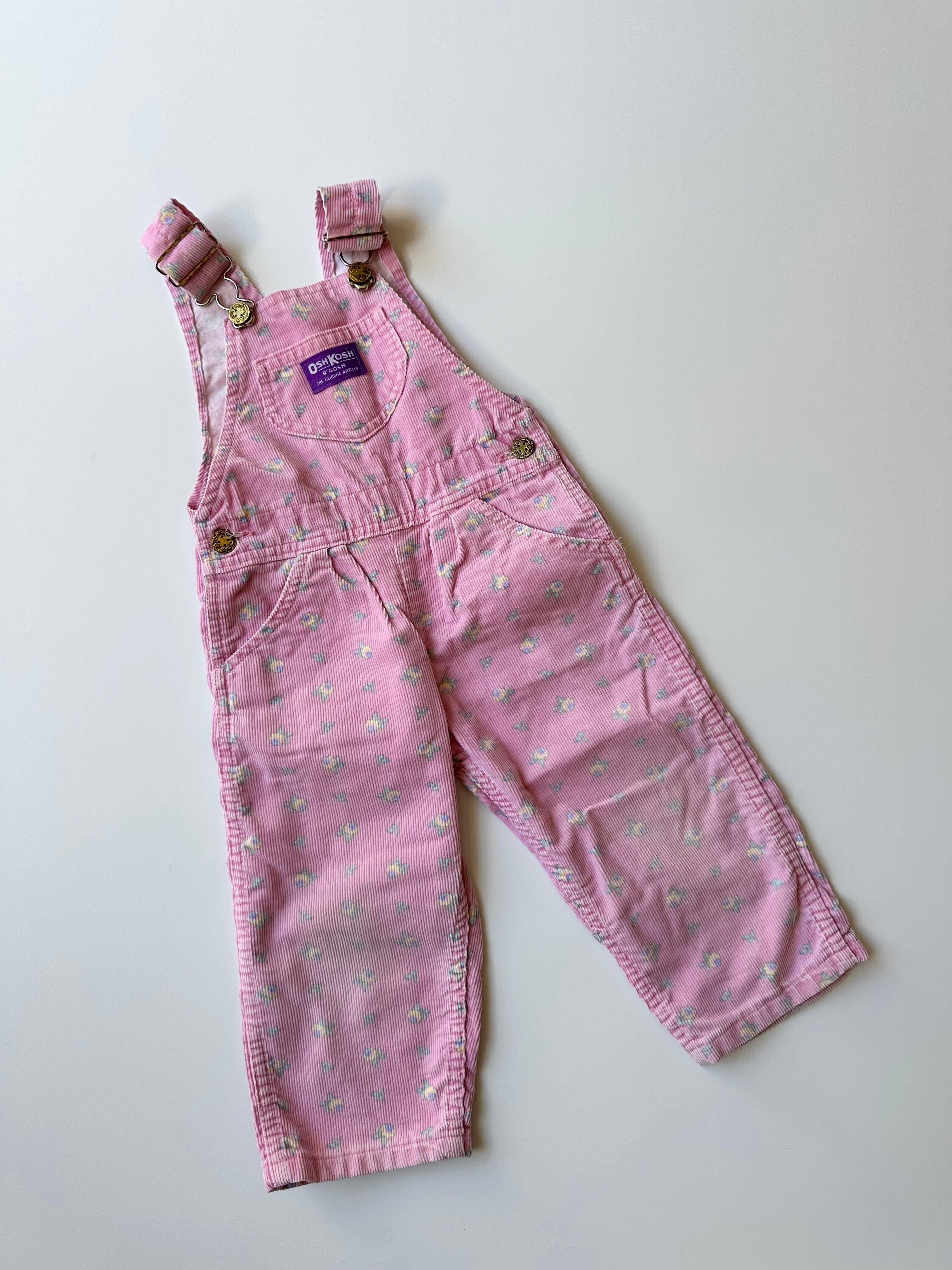 Vintage OshKosh Pink Floral Corduroy Dungarees 6-12 Months