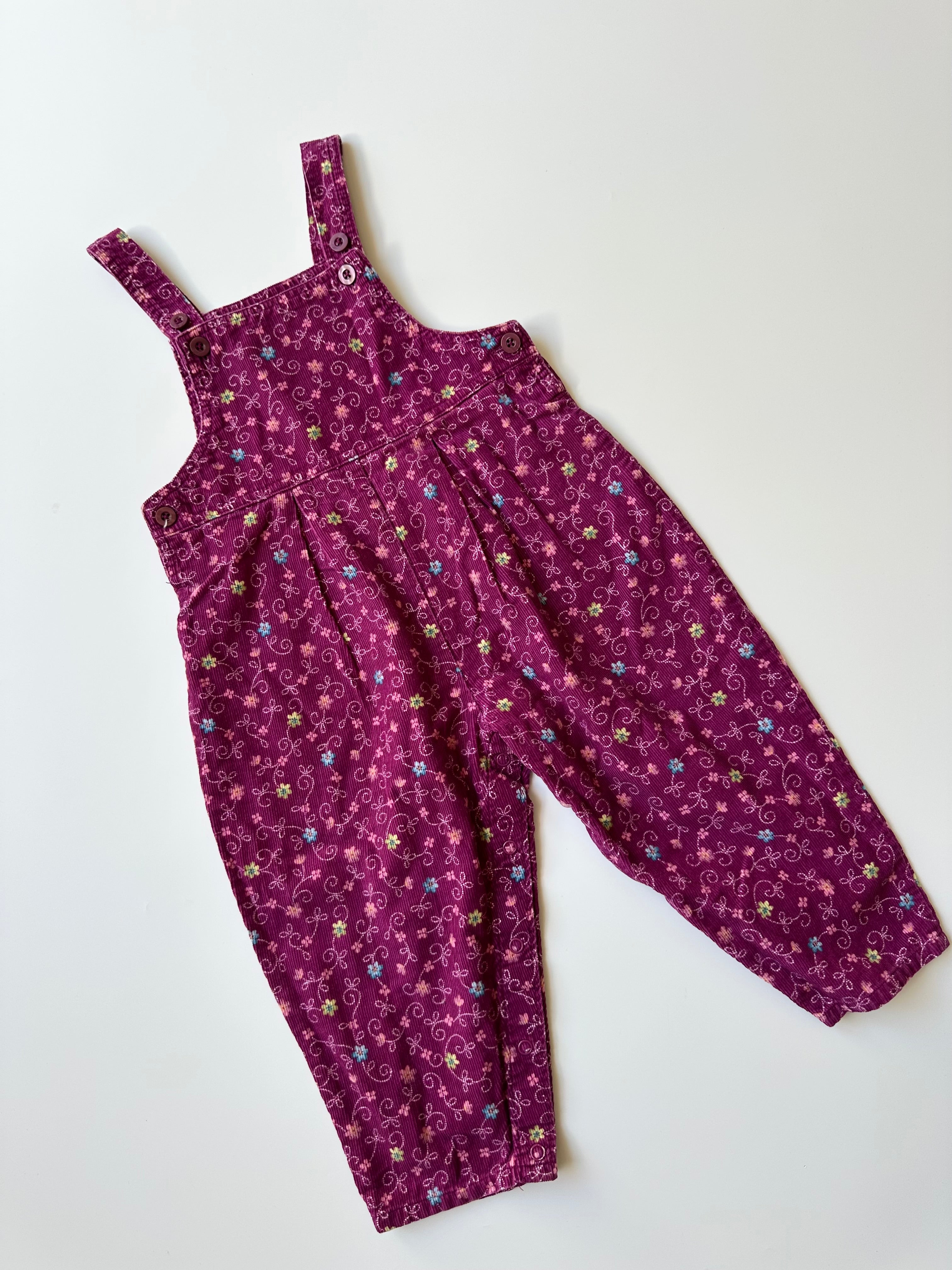 Vintage OshKosh Purple Floral Corduroy Dungarees 18-24 Months