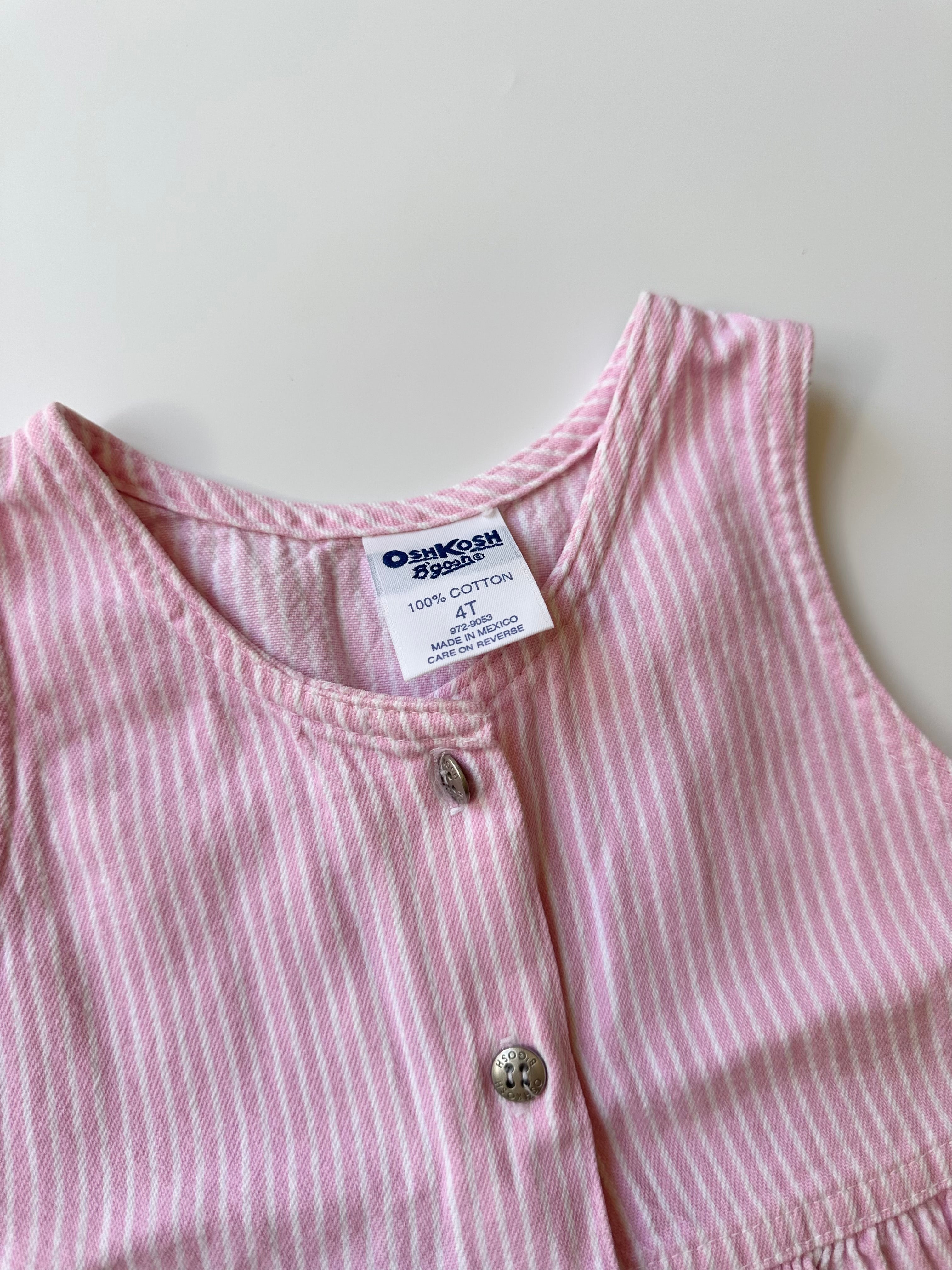 Vintage OshKosh Pink Stripe Dungaree Dress 3-4 Years