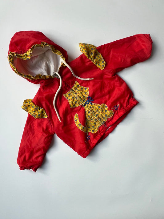 Vintage Kids Windbreaker Jacket with Cat Detail 9-12 Months
