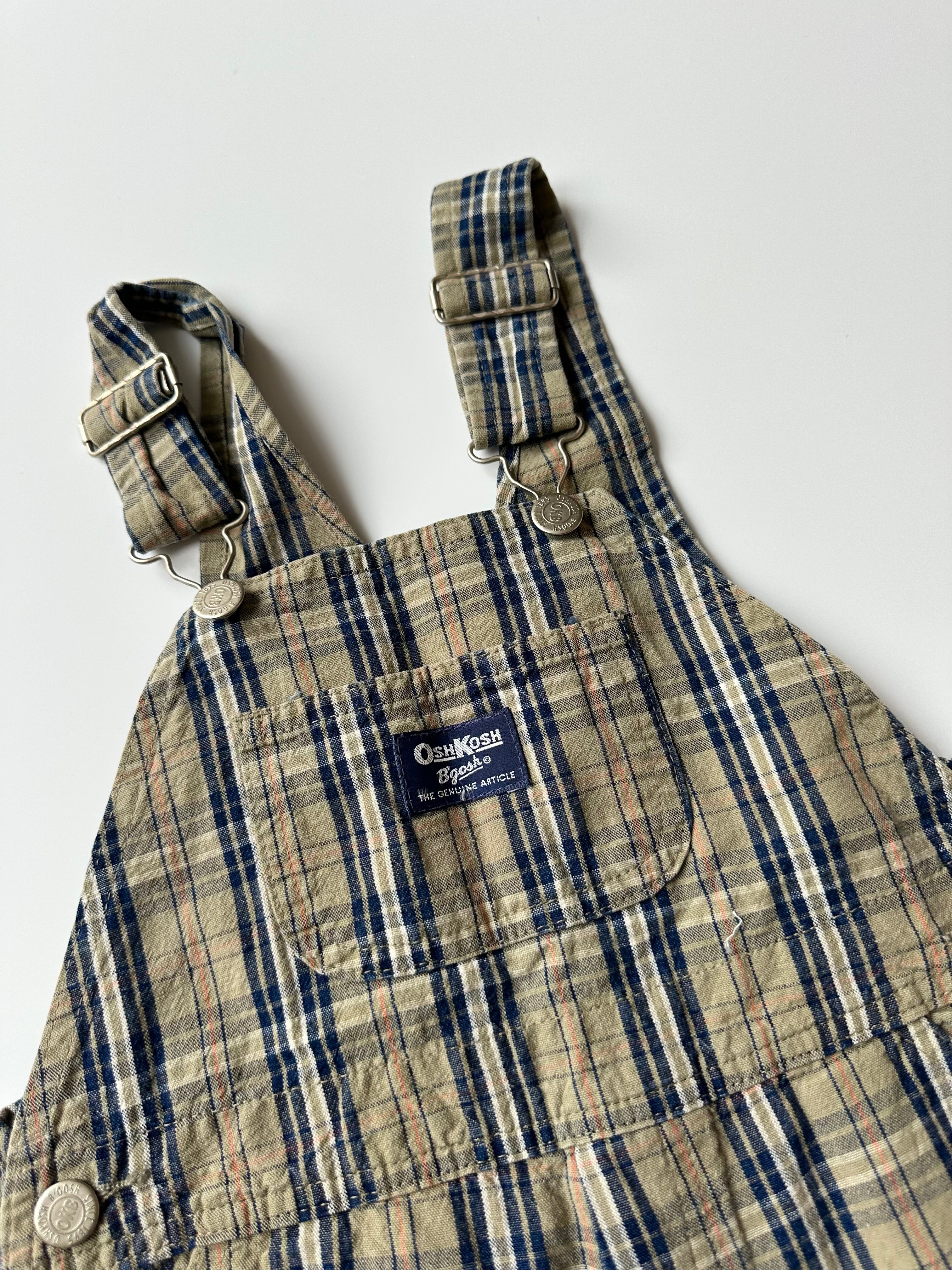 Vintage Kids OshKosh Sage Green Plaid Dungaree Shorts 4 Years