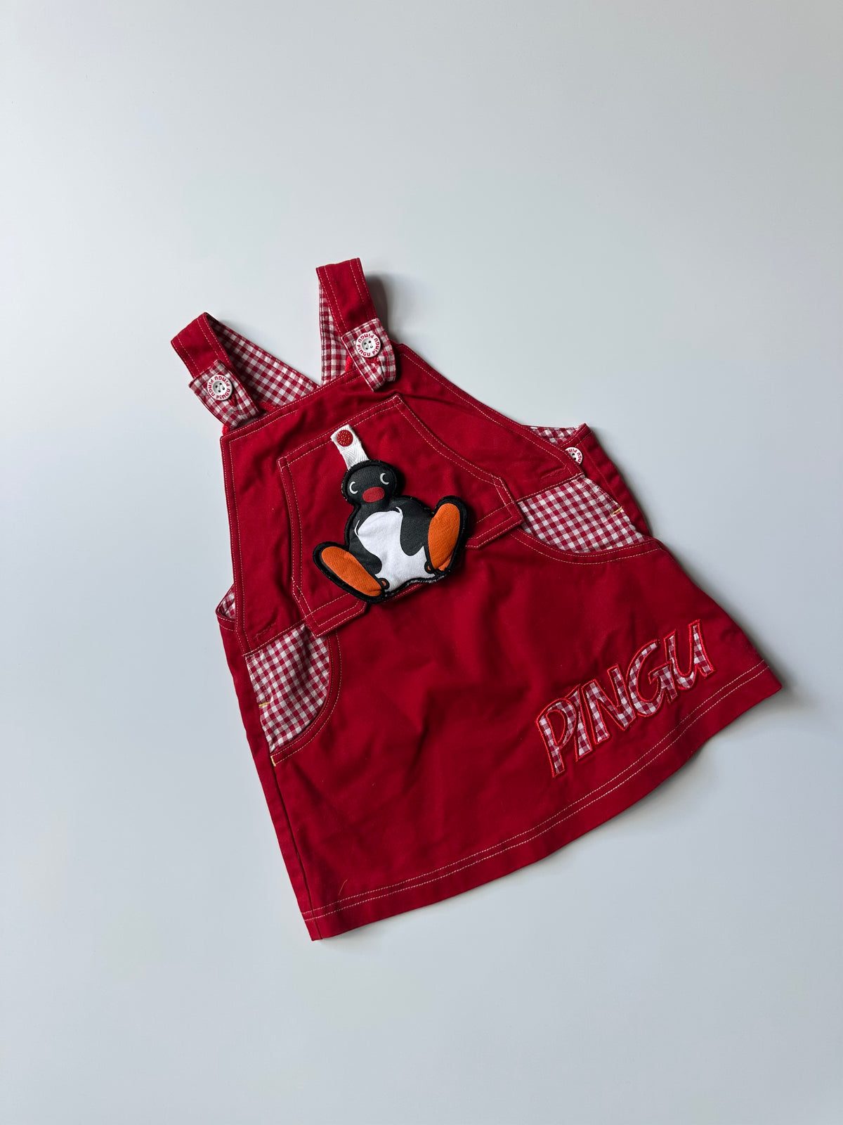 Pingu Red Denim & Gingham Dress 18-24 Months